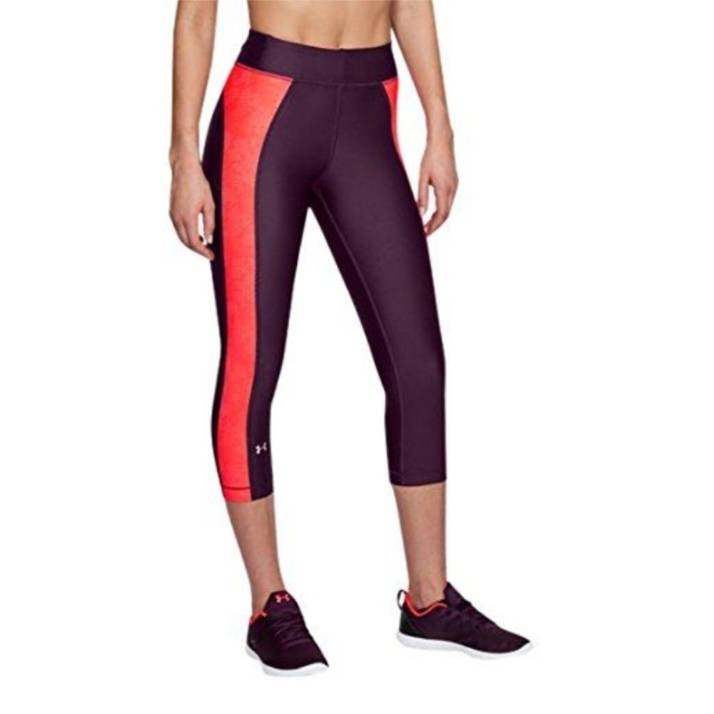 UNDER ARMOUR // burgundy & orange cropped leggings